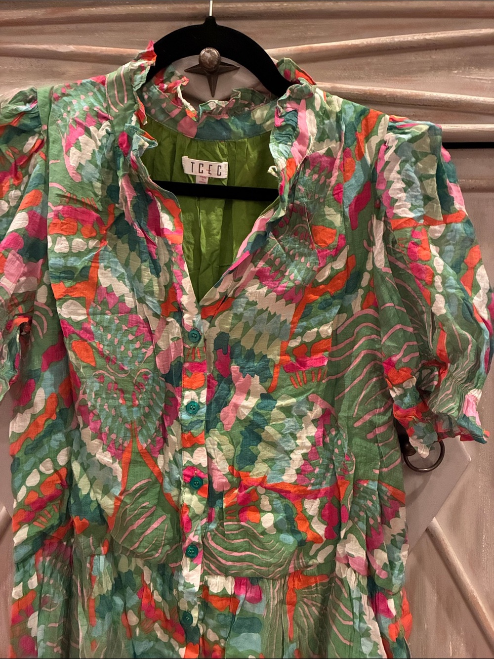 TCEC Green Multicolor Button-Front Ruffled Dress - Picture 3 of 3